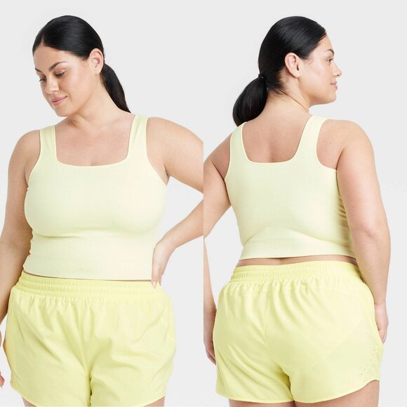 1X - Womens Seamless Square Neck Cropped Tank Top - All In Motion - Light Yellow - Picture 1 of 6